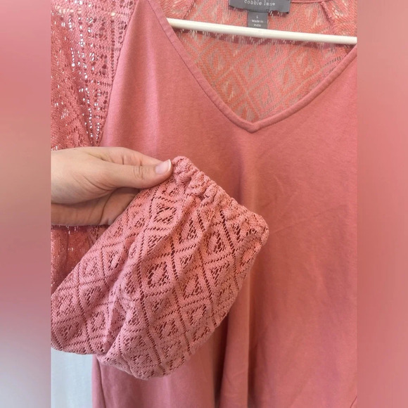Cobble Lane long sleeve mauve pink blouse with lace detail size L - Picture 4 of 6